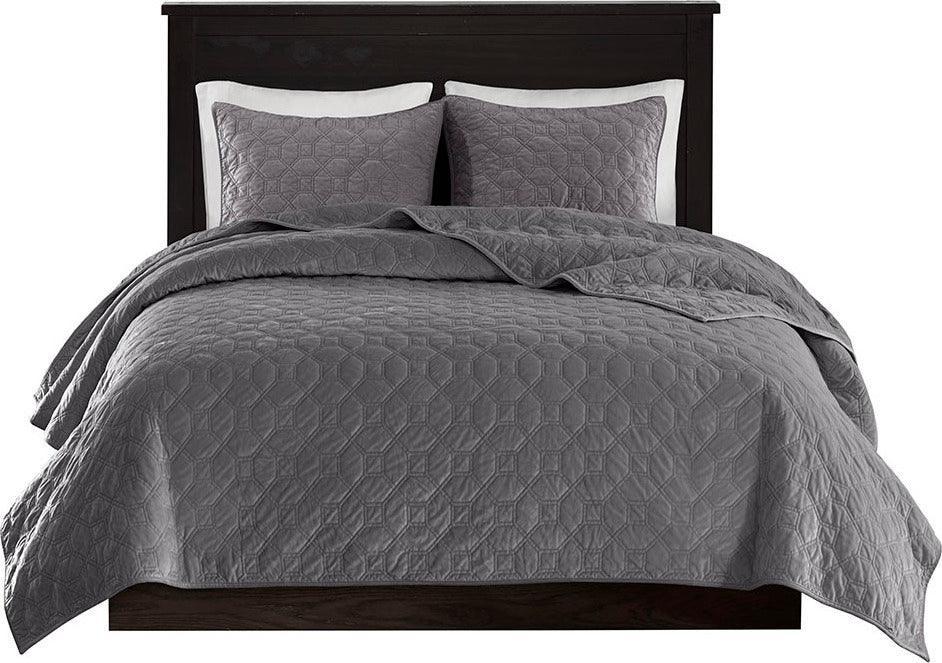 Harper King/Cal King Reversible 3-Piece Coverlet Set Gray