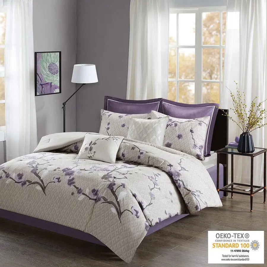 Holly King 8 Piece Transitional Cotton Comforter Set Purple