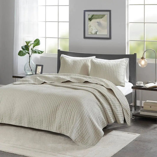 Keaton King/California King Reversible Coverlet Set Cream