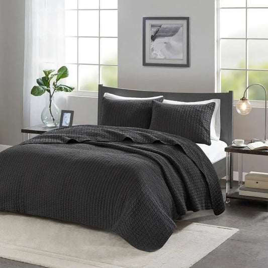 Keaton Twin/Twin XL Reversible Coverlet Set Black