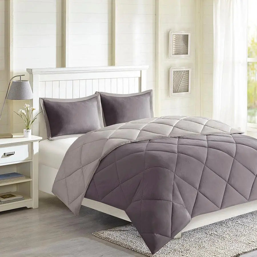 Larkspur King 3M Scotchgard Reversible Casual Down Alt Comforter Set Charcoal & Gray
