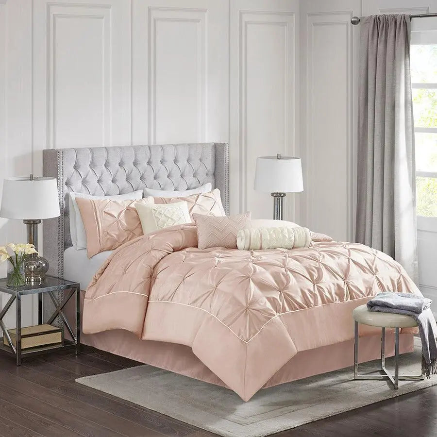 Laurel 7 Piece Tufted Comforter Set Blush Queen