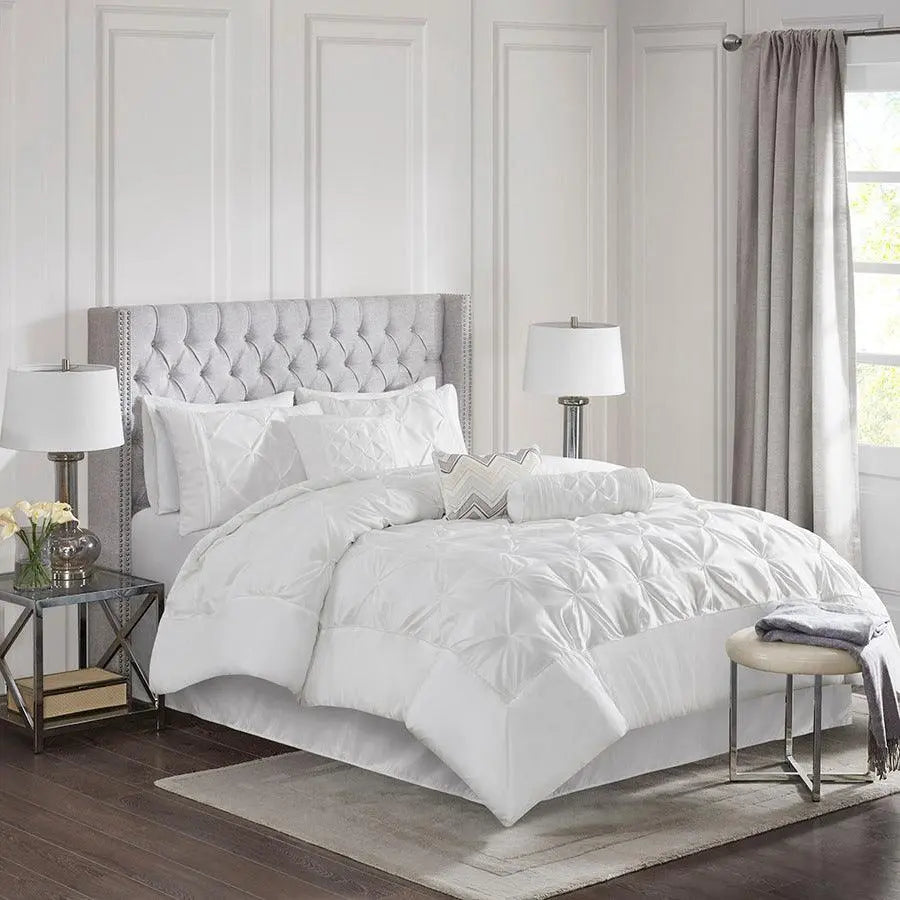 Laurel Full 7 Piece Shabby Chic Tufted Comforter Set White