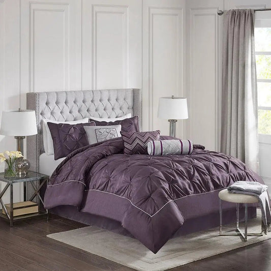 Laurel Global Inspired| 7 Piece Tufted Comforter Set Plum Queen