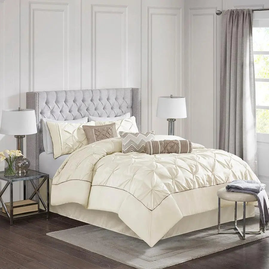 Laurel Transitional 7 Piece Tufted Comforter Set Ivory Cal King
