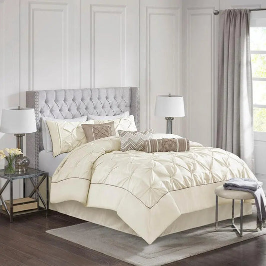 Laurel Transitional 7 Piece Tufted Comforter Set Ivory Cal King