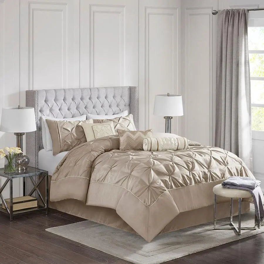 Laurel Transitional 7 Piece Tufted Comforter Set Taupe King
