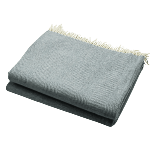 Light Blue Merino Wool Fringed Throw Blanket