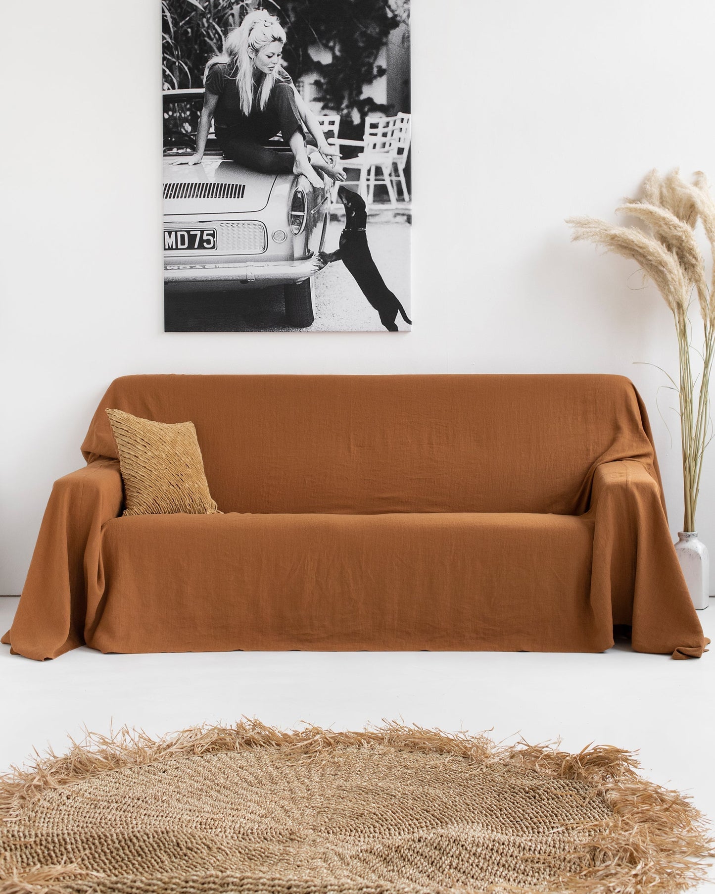 Linen couch cover in Cinnamon