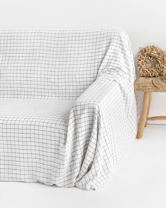 Linen couch cover in Charcoal grid