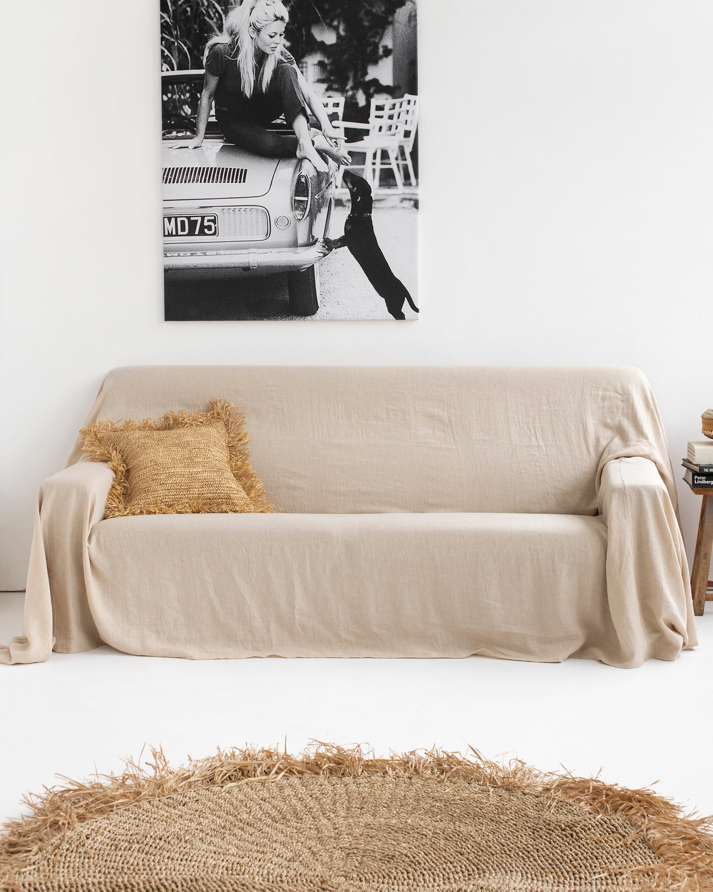 Linen couch cover in Natural linen