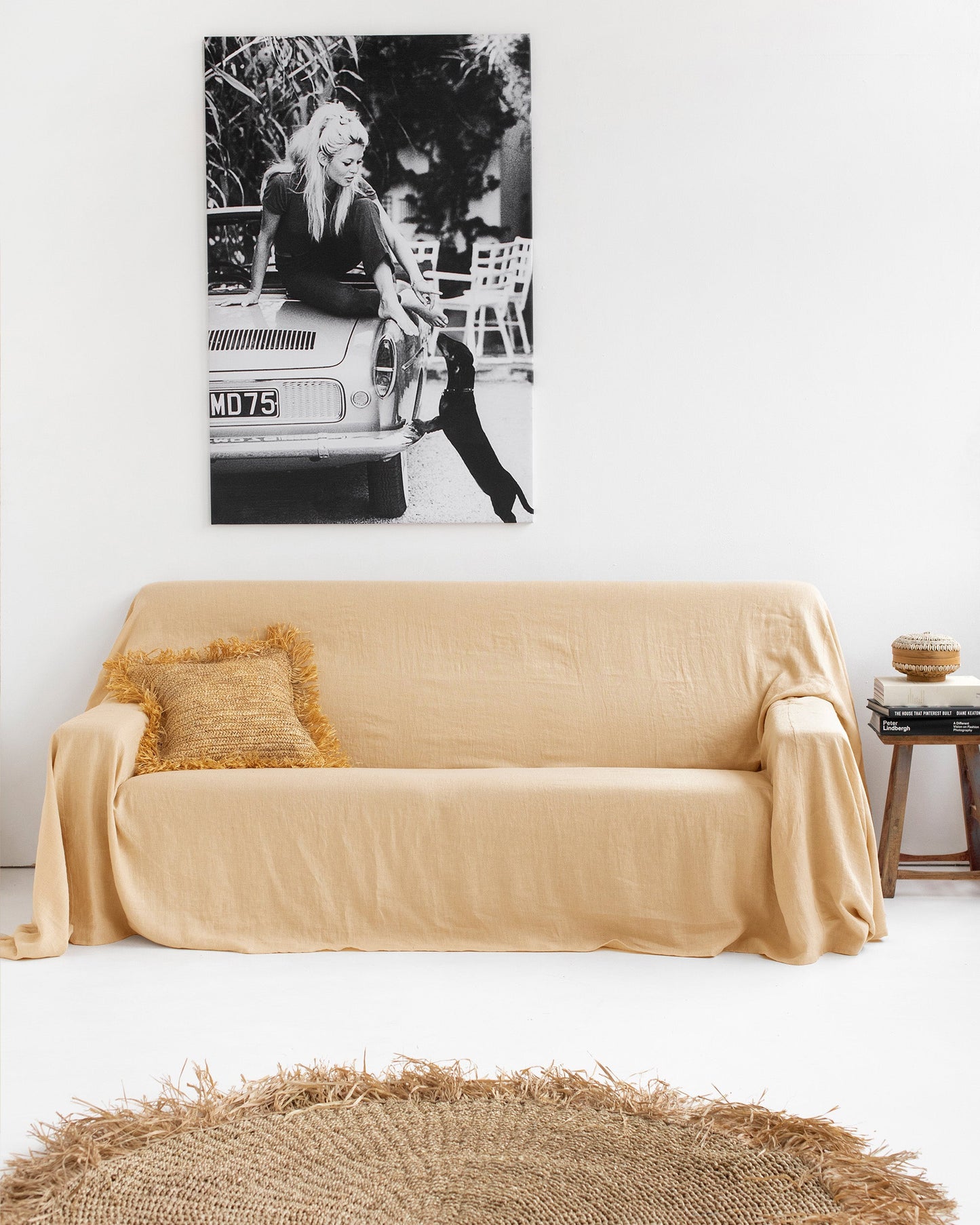 Linen couch cover in Sandy beige