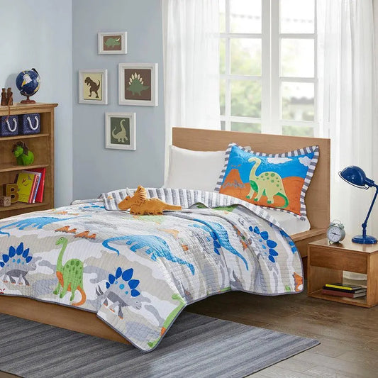 Little Twin Foot Dinosaur Reversible Coverlet Set Multicolor