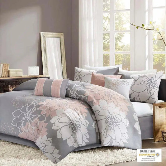 Lola Glam Comforter Set Gray | Blush Cal King