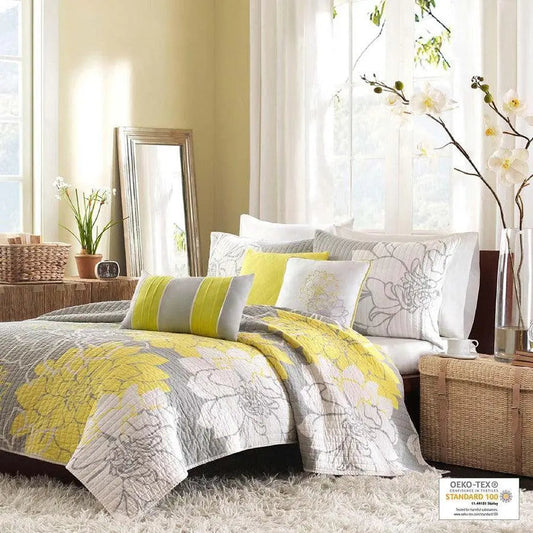 Lola King/California King 6 Piece Reversible Cotton Printed Coverlet Set Yellow