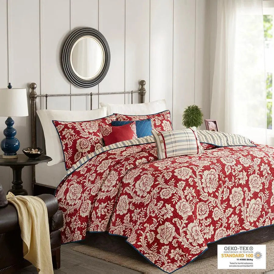 Lucy King/California King 6 Piece Cotton Twill Reversible Coverlet Set Red
