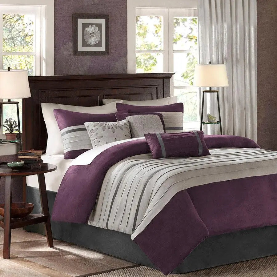 Madison Park 100% Polyester Microsuede Pieced Comforters 7pcs Set Purple
