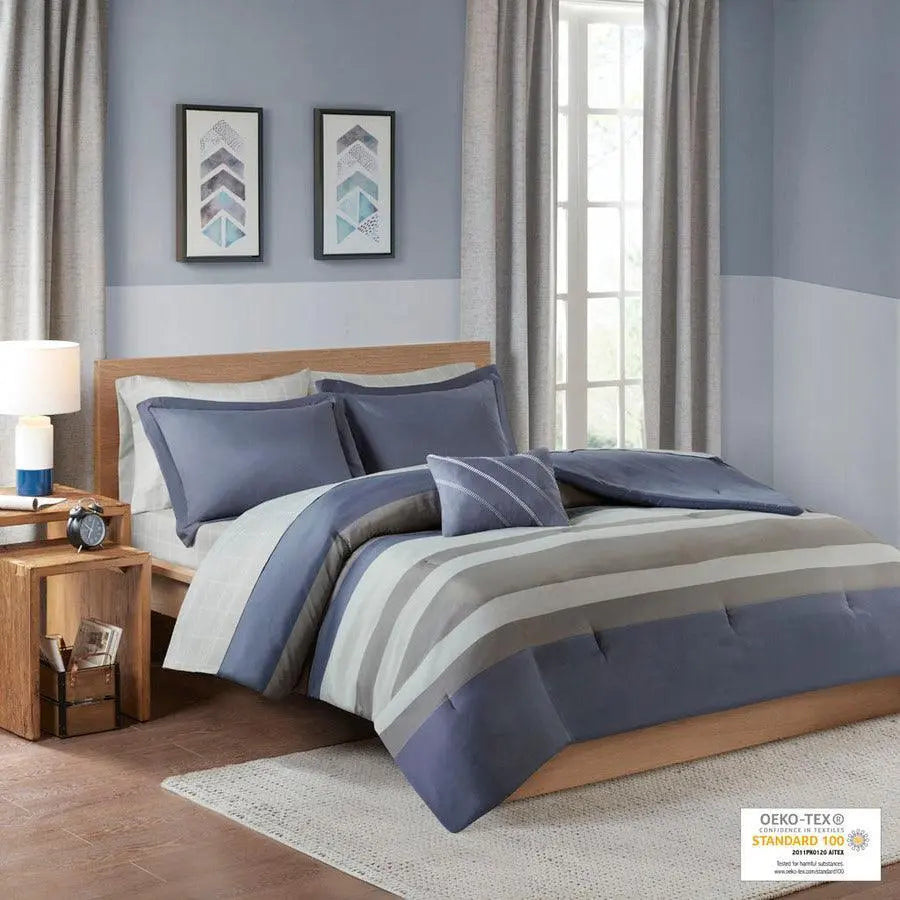 Marsden Complete Bed Set Including Sheets Blue & Gray Full