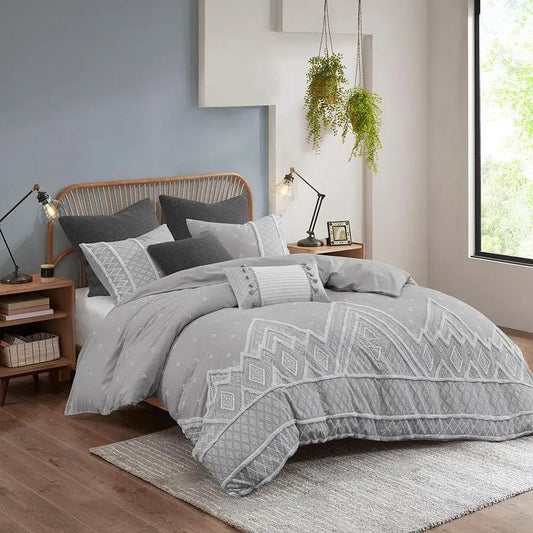 Marta Transitional 3 Piece Flax and Cotton Blended Comforter Set Gray Full/Queen