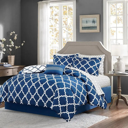Merritt Full Reversible Comforter and Cotton Sheet Set Navy