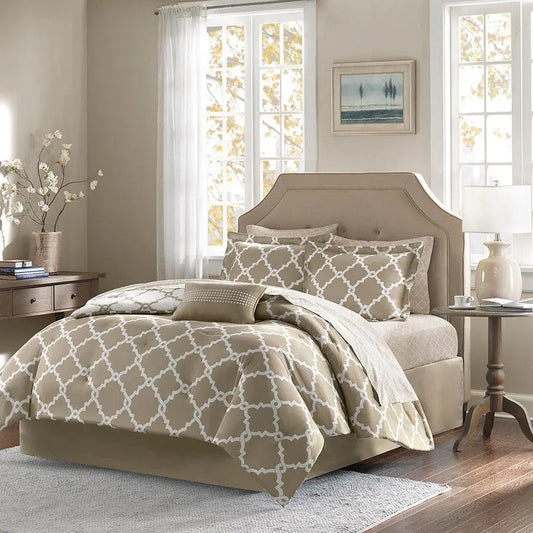 Merritt Transitional Comforter and Cotton Sheet Set Taupe Full