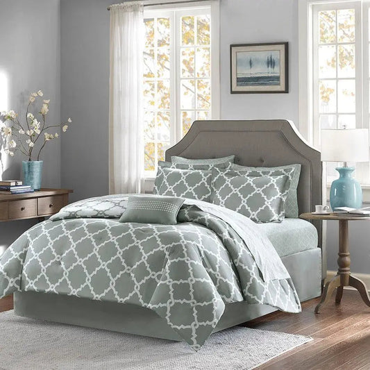 Merritt Transitional Reversible Comforter and Cotton Sheet Set Gray Twin