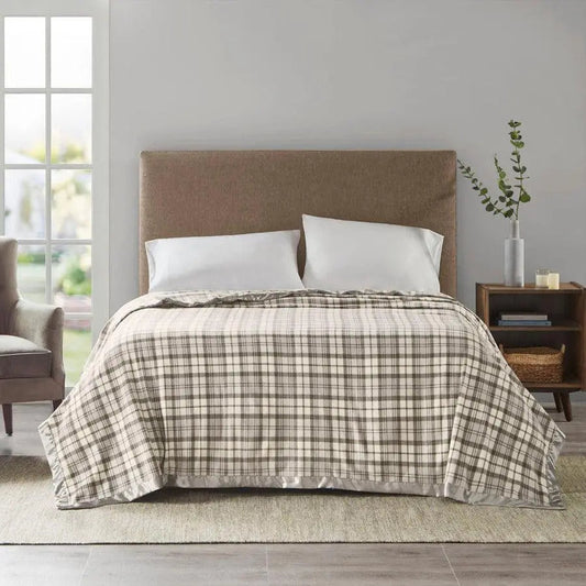 Micro Fleece Blanket King Gray Plaid