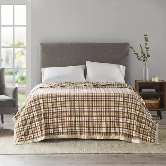 Micro Fleece Blanket King Tan Plaid