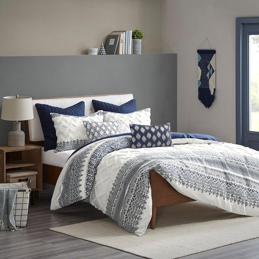 Mila Cotton Printed Comforter Set Navy King/Cal King