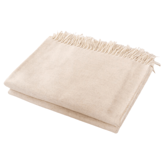Oatmeal Merino Wool Fringed Throw Blanket