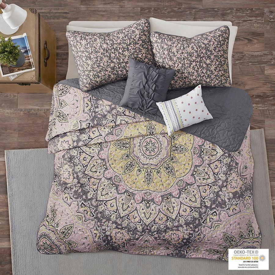 Odette Twin/Twin XL Boho Reversible Coverlet Set Pink & Gray