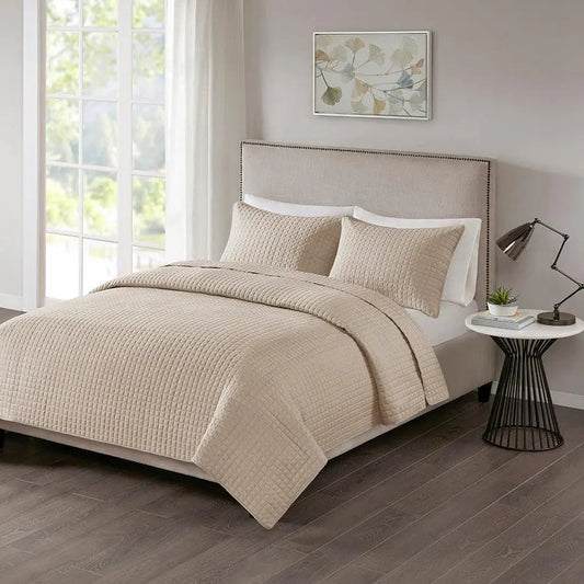Otto Full/Queen 3 Piece Reversible Coverlet Set Khaki