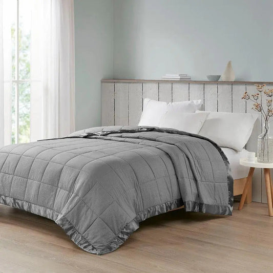 Oversized Down Alternative Blanket with Satin Trim Charcoal MP51-7649