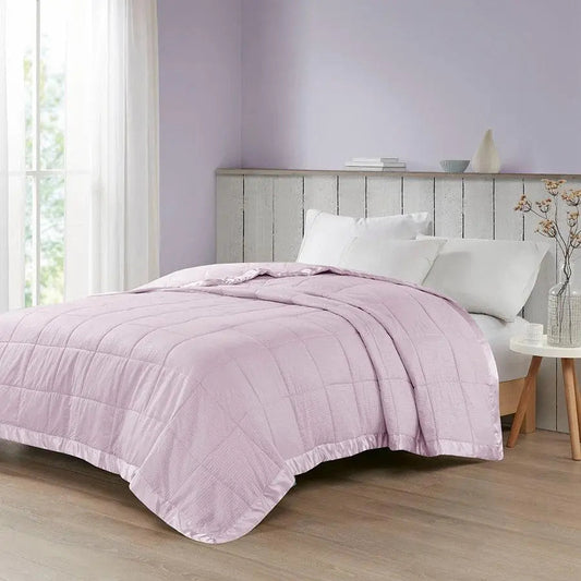 Oversized Down Alternative Blanket with Satin Trim Lilac MP51-7643