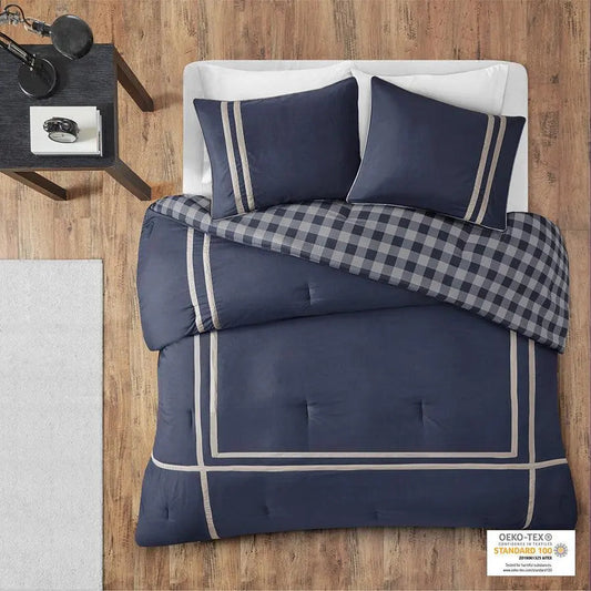Oxford Twin/Twin XL Reversible Comforter Set Navy