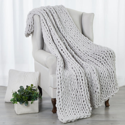 Light Grey Chenille Plush Throw