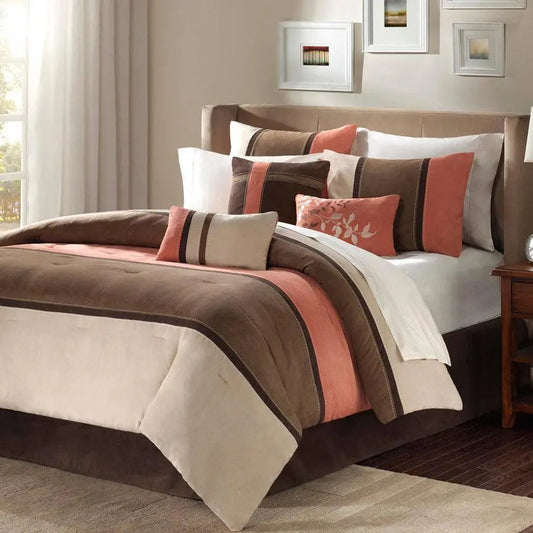 Palisades 7 Piece Faux Suede Comforter Set Coral Queen