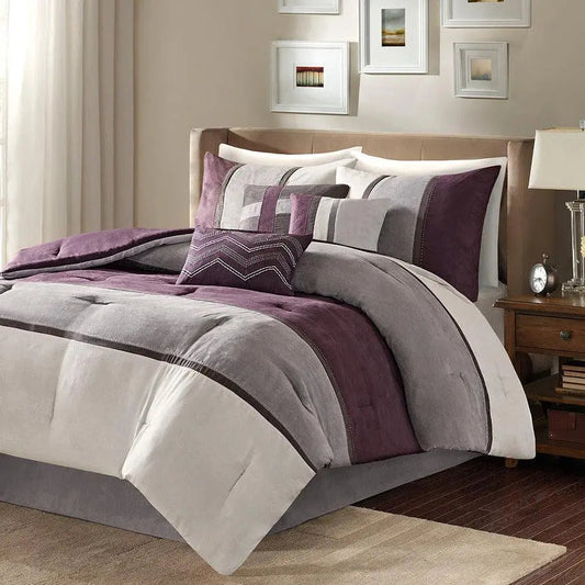 Palisades King 7 Piece Faux Suede Comforter Set Purple