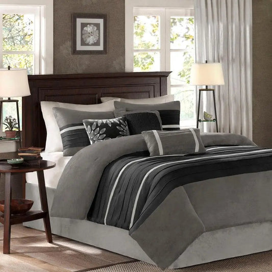 Palmer Transitional 7 Piece Comforter Set Black Queen