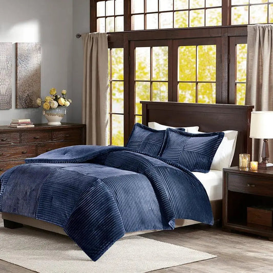 Parker Corduroy Plush Comforter Mini Set Navy Full/Queen