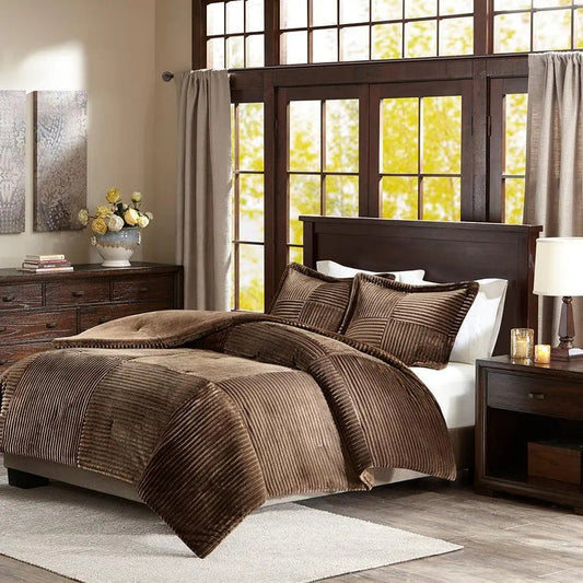 Parker Full/Queen Corduroy Plush Comforter Mini Set Brown