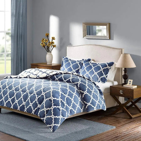 Peyton Reversible Plush Comforter Mini Set Navy Full/Queen