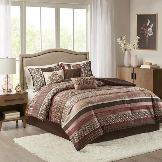 Princeton 7 Piece Jacquard Comforter Set Red Queen