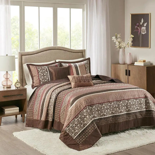 Princeton King 5 Piece Reversible Jacquard Bedspread Set Red