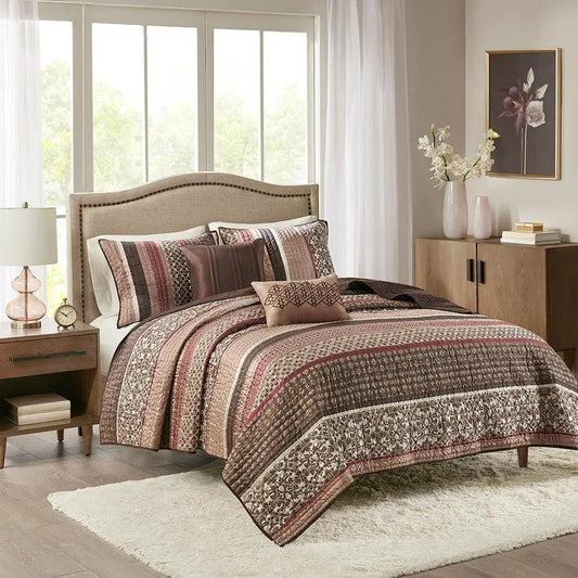 Princeton King/California King 5 Piece Reversible Jacquard Coverlet Set Red