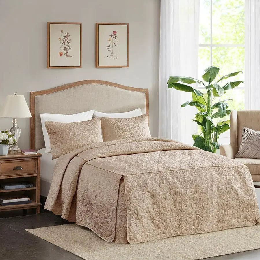 Quebec King 3 Piece Fitted Bedspread Set Khaki