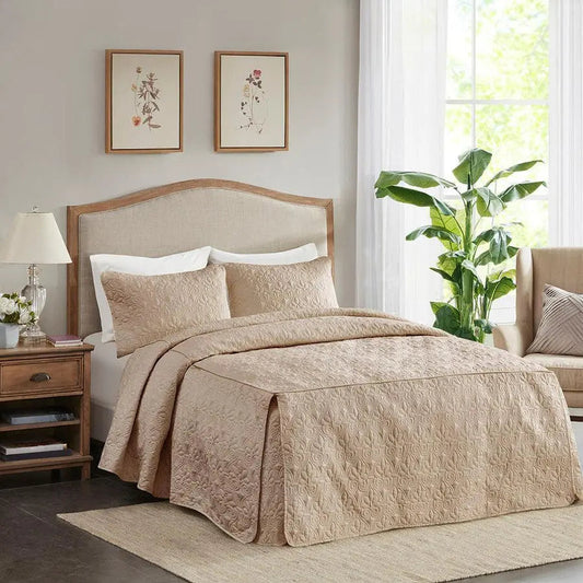 Quebec King 3 Piece Fitted Bedspread Set Khaki