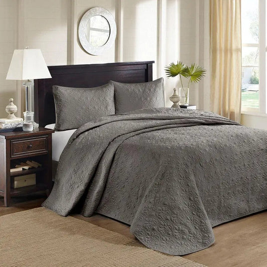 Quebec Queen Reversible Bedspread Set Dark Gray