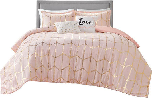 Raina Metallic Printed 20 " D Comforter Set Blush & Gold Twin/Twin XL