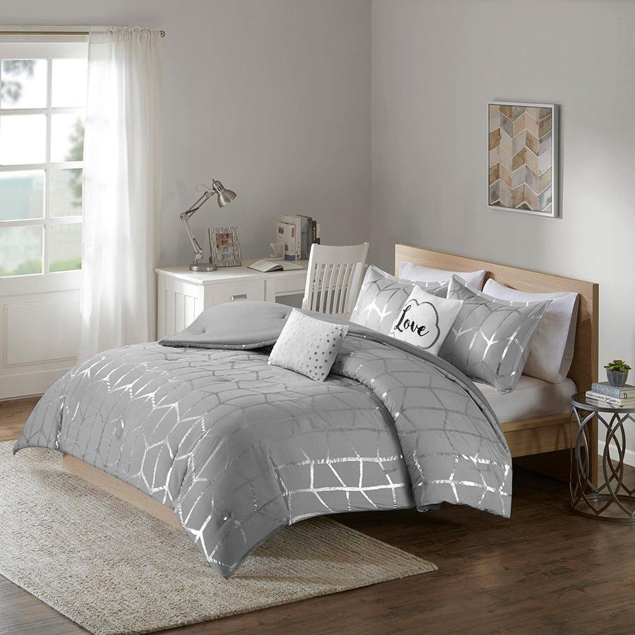 Raina Metallic Printed Comforter Set Silver Full/Queen